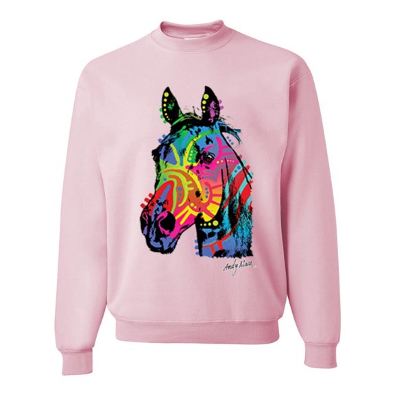 Wild Bobby, Neon Rainbow Horse Animal Lover Unisex Crewneck Graphic Sweatshirt, Light Pink, Small