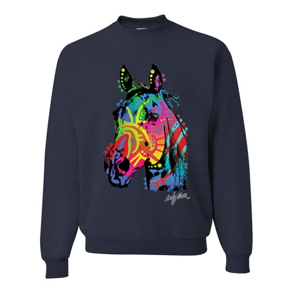 Wild Bobby, Neon Rainbow Horse Animal Lover Unisex Crewneck Graphic Sweatshirt, Navy, Medium