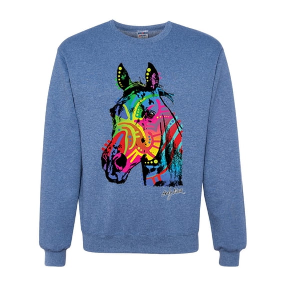 Wild Bobby, Neon Rainbow Horse Animal Lover Unisex Crewneck Graphic Sweatshirt, Vintage Heather Blue, Small