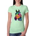 thumbnail image 1 of Wild Bobby, Neon Rainbow Horse Animal Lover Womens Slim Fit Junior Tee, Mint, Large, 1 of 3