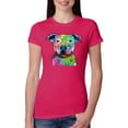 thumbnail image 1 of Neon Rainbow Trippy Cute Pitbull Dog Straight at You Dog Lover Womens Slim Fit Junior Tee, Raspberry, Large, 1 of 3