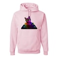 thumbnail image 1 of Wild Bobby, Neon Retro Rainbow DJ MC Hip Hop Cat | Mens Cat Lover Hooded Sweatshirt Graphic Hoodie, Light Pink, Small, 1 of 4