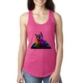 thumbnail image 1 of Wild Bobby, Neon Retro Rainbow DJ MC Hip Hop Cat | Womens Cat Lover Jersey Racerback Tank Top, Raspberry, Medium, 1 of 1