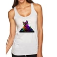thumbnail image 1 of Wild Bobby, Neon Retro Rainbow DJ MC Hip Hop Cat | Womens Cat Lover Premium Tri-Blend Racerback Tank Top, Heather White, Small, 1 of 4