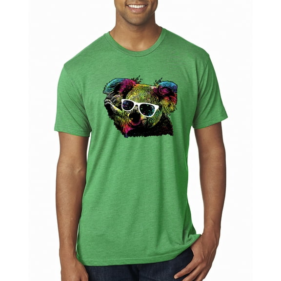 Wild Bobby, Neon Technicolor Trippy Party Rainbow Koala | Mens Animal Lover Premium Tri Blend T-Shirt, Envy, X-Large