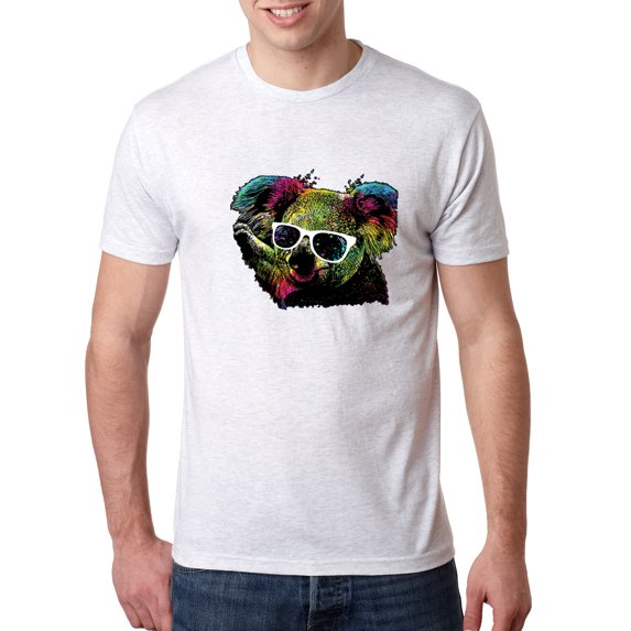 Wild Bobby, Neon Technicolor Trippy Party Rainbow Koala | Mens Animal Lover Premium Tri Blend T-Shirt, Heather White, Small