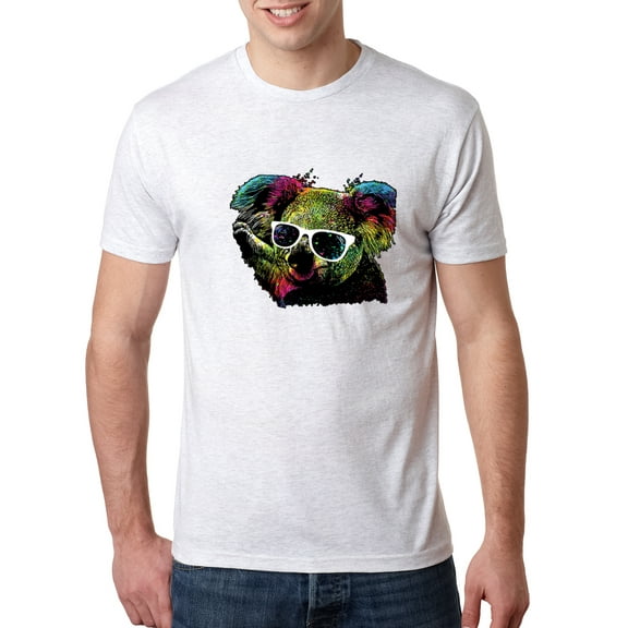Wild Bobby, Neon Technicolor Trippy Party Rainbow Koala | Mens Animal Lover Premium Tri Blend T-Shirt, Heather White, Small