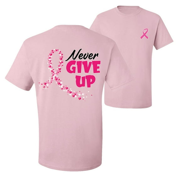 Wild Bobby, Never Give Up Fight Cancer, Breast Cancer Awareness, Front and Back Men Graphic Tee, Light Pink, XX-Large