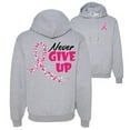 thumbnail image 1 of Wild Bobby, Never Give Up Fight Cancer, Breast Cancer Awareness, Front and Back Unisex Graphic Hoodie Sweatshirt, Heather Grey, Large, 1 of 4
