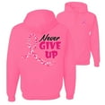 thumbnail image 1 of Wild Bobby, Never Give Up Fight Cancer, Breast Cancer Awareness, Front and Back Unisex Graphic Hoodie Sweatshirt, Neon Pink, X-Large, 1 of 4