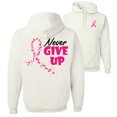 thumbnail image 1 of Wild Bobby, Never Give Up Fight Cancer, Breast Cancer Awareness, Front and Back Unisex Graphic Hoodie Sweatshirt, White, Medium, 1 of 4