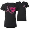 thumbnail image 1 of Wild Bobby Breast Cancer Awareness Never Give Up Fight Cancer Front and Back Women Tee, Black, Small, 1 of 6