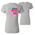 thumbnail image 1 of Wild Bobby, Never Give Up Fight Cancer, Breast Cancer Awareness, Front and Back Women Graphic Tee, Heather Grey, Medium, 1 of 4