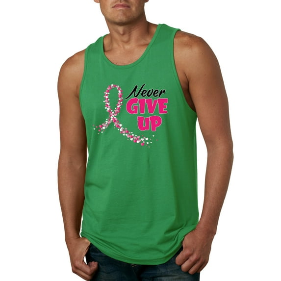 Wild Bobby, Never Give Up Fight Cancer, Breast Cancer Awareness, Men Graphic Tank Top, Kelly, XX-Large