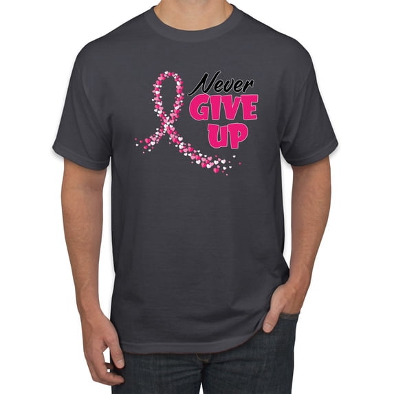 Wild Bobby, Never Give Up Fight Cancer, Breast Cancer Awareness, Men Graphic Tee, Charcoal, 3X-Large