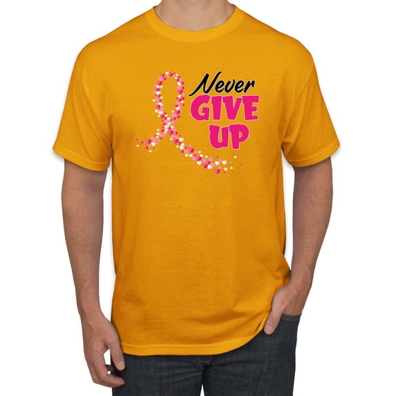 Wild Bobby, Never Give Up Fight Cancer, Breast Cancer Awareness, Men Graphic Tee, Gold, Small