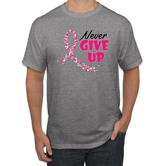 Wild Bobby, Never Give Up Fight Cancer, Breast Cancer Awareness, Men Graphic Tee, Heather Grey, Small