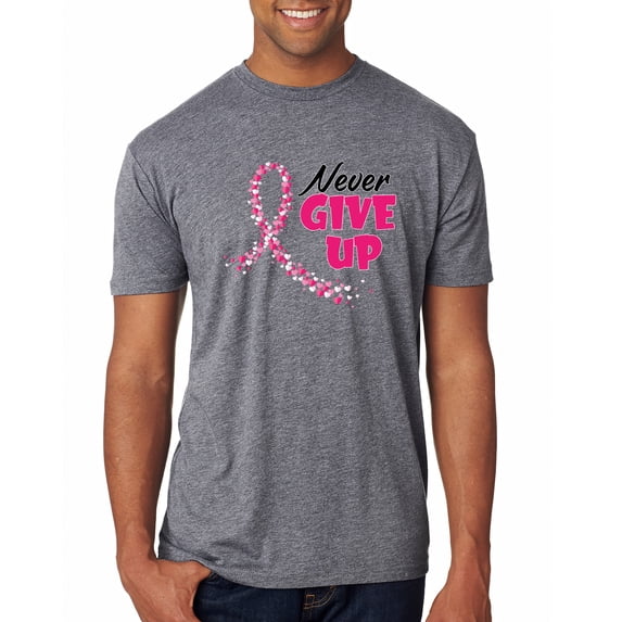 Wild Bobby, Never Give Up Fight Cancer, Breast Cancer Awareness, Men Premium Tri Blend Tee, Premium Heather, Small