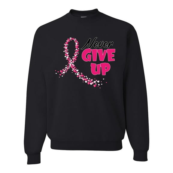 Wild Bobby, Never Give Up Fight Cancer, Breast Cancer Awareness, Unisex Crewneck Graphic Sweatshirt, Black, X-Large