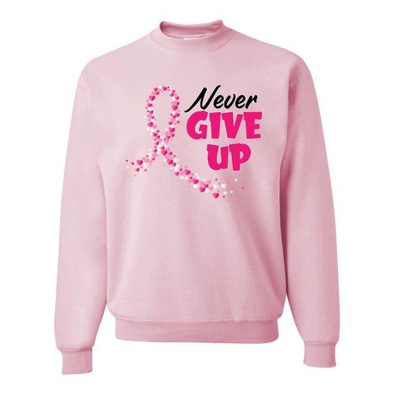 Wild Bobby, Never Give Up Fight Cancer, Breast Cancer Awareness, Unisex Crewneck Graphic Sweatshirt, Light Pink, Small