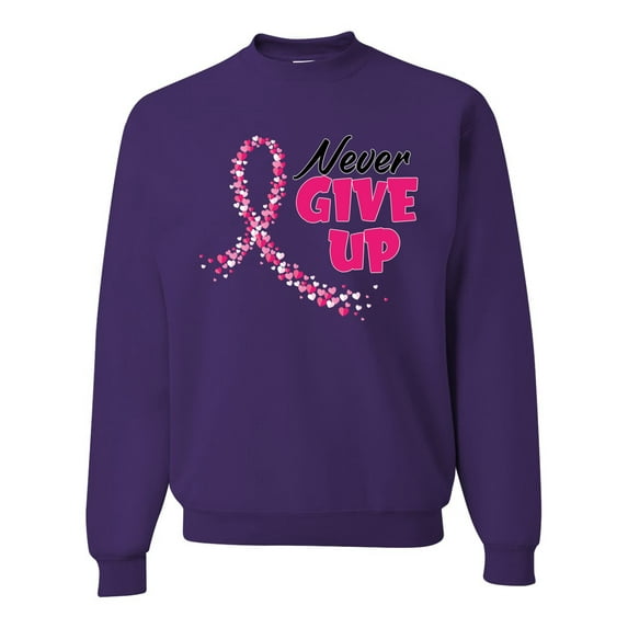 Wild Bobby, Never Give Up Fight Cancer, Breast Cancer Awareness, Unisex Crewneck Graphic Sweatshirt, Purple, 3X-Large
