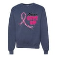 thumbnail image 1 of Wild Bobby, Never Give Up Fight Cancer, Breast Cancer Awareness, Unisex Crewneck Graphic Sweatshirt, Vintage Heather Navy, Medium, 1 of 4