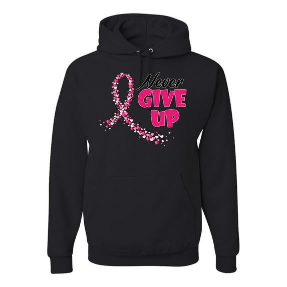 Wild Bobby, Never Give Up Fight Cancer, Breast Cancer Awareness, Unisex Graphic Hoodie Sweatshirt, Black, Small