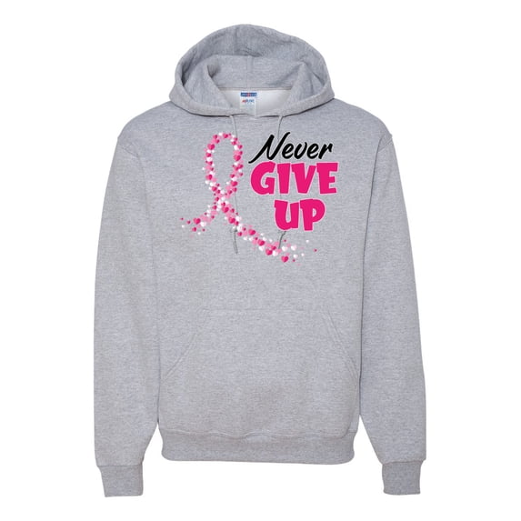 Wild Bobby, Never Give Up Fight Cancer, Breast Cancer Awareness, Unisex Graphic Hoodie Sweatshirt, Heather Grey, XX-Large