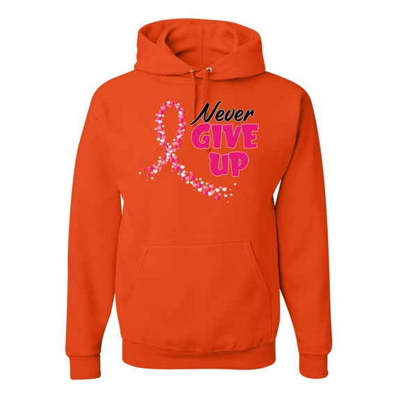 Wild Bobby, Never Give Up Fight Cancer, Breast Cancer Awareness, Unisex Graphic Hoodie Sweatshirt, Orange, Large