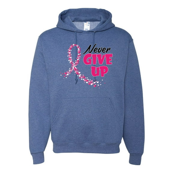 Wild Bobby, Never Give Up Fight Cancer, Breast Cancer Awareness, Unisex Graphic Hoodie Sweatshirt, Vintage Heather Blue, XX-Large