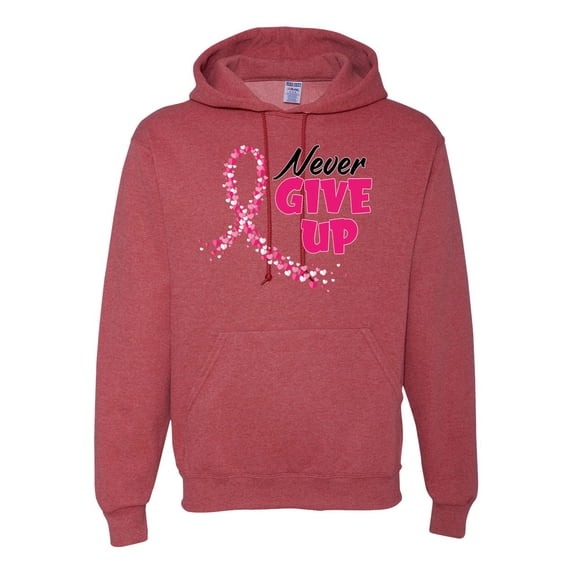Wild Bobby, Never Give Up Fight Cancer, Breast Cancer Awareness, Unisex Graphic Hoodie Sweatshirt, Vintage Heather Red, Small