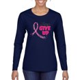 thumbnail image 1 of Wild Bobby, Never Give Up Fight Cancer, Breast Cancer Awareness, Women Graphic Long Sleeve Tee, Navy, Small, 1 of 4