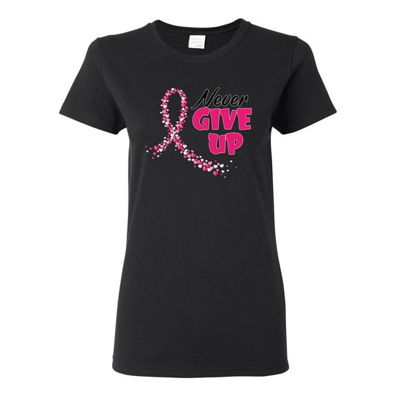 Wild Bobby, Never Give Up Fight Cancer, Breast Cancer Awareness, Women Graphic Tee, Black, Small