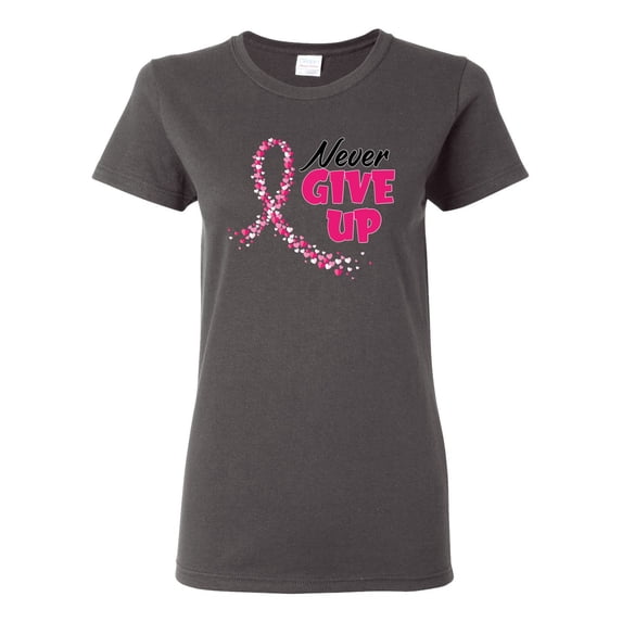 Wild Bobby, Never Give Up Fight Cancer, Breast Cancer Awareness, Women Graphic Tee, Charcoal, 3X-Large