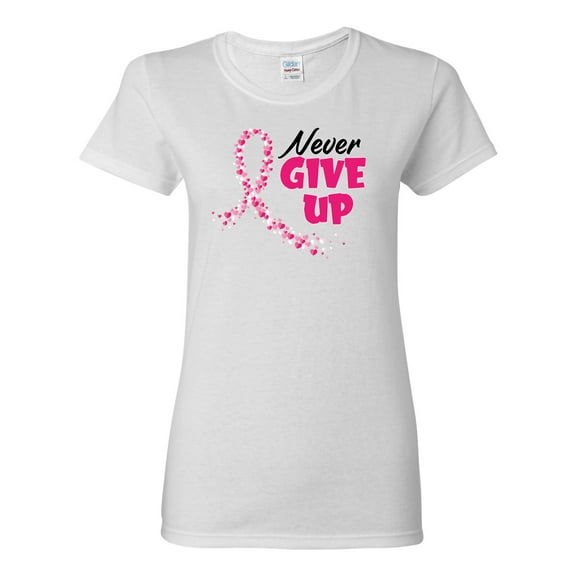 Wild Bobby, Never Give Up Fight Cancer, Breast Cancer Awareness, Women Graphic Tee, White, Medium