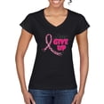 thumbnail image 1 of Wild Bobby, Never Give Up Fight Cancer, Breast Cancer Awareness, Women Standard V-Neck Tee, Black, Small, 1 of 4