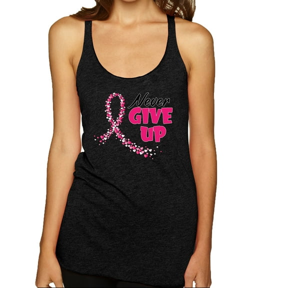 Wild Bobby, Never Give Up Fight Cancer, Breast Cancer Awareness, Women Tri-Blend Racerback Tank Top, Vintage Black, X-Large
