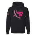 thumbnail image 1 of Wild Bobby, Never Give Up Fight Cancer USA Flag Sleeve Breast Cancer Awareness Unisex Hoodie Sweatshirt, Black, Small, 1 of 7