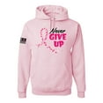 thumbnail image 1 of Wild Bobby, Never Give Up Fight Cancer USA Flag Sleeve Breast Cancer Awareness Unisex Hoodie Sweatshirt, Light Pink, X-Large, 1 of 7