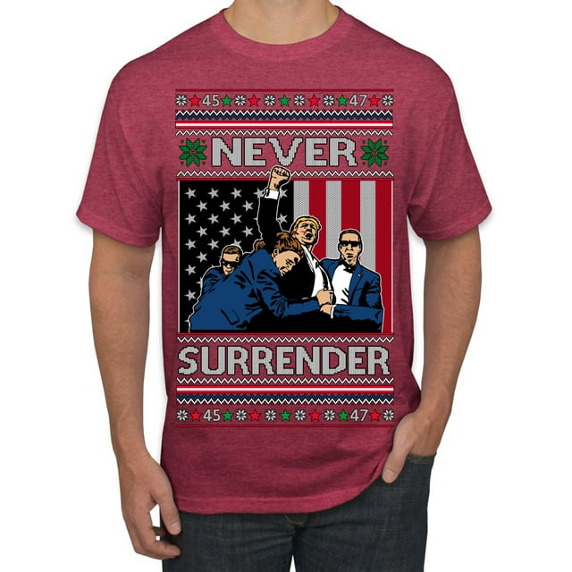 Wild Bobby Never Surrender Fist Pump 2024 Ugly Christmas Men Tee
