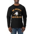 thumbnail image 1 of Wild Bobby No Diggity Boutta Bag it Up Ghost Bats Stars Pumpkin Halloween Orange and Black Halloween Men Long Sleeve Shirt, Black, Small, 1 of 6