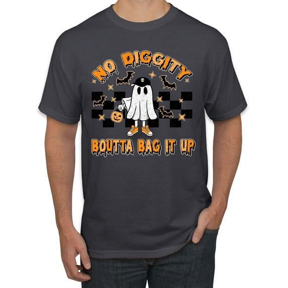 Wild Bobby No Diggity Boutta Bag it Up Ghost Bats Stars Pumpkin Halloween Orange and Black Halloween Men Tee, Charcoal, 5X-Large