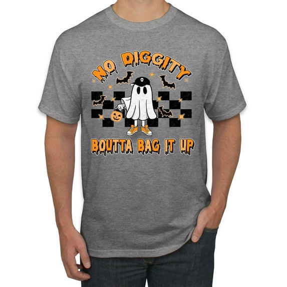 Wild Bobby No Diggity Boutta Bag it Up Ghost Bats Stars Pumpkin Halloween Orange and Black Halloween Men Tee, Heather Grey, 5X-Large