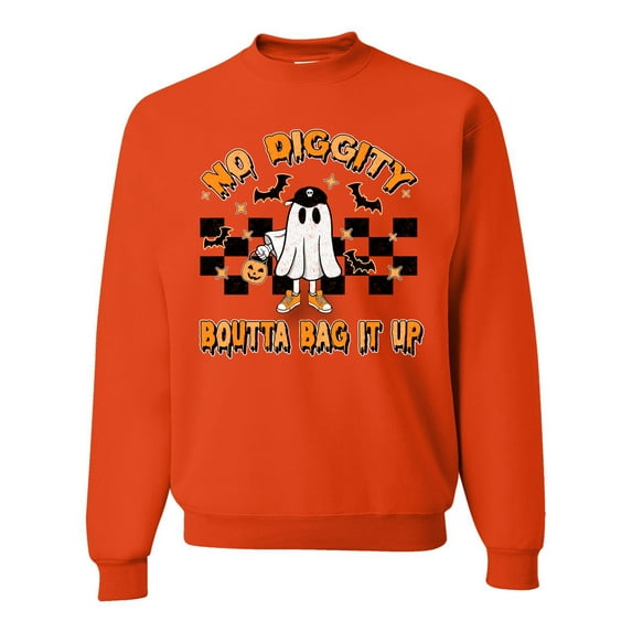 Wild Bobby No Diggity Boutta Bag it Up Ghost Bats Stars Pumpkin Halloween Orange and Black Halloween Unisex Crewneck Sweatshirt, Orange, Medium