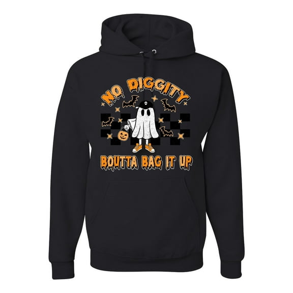 Wild Bobby No Diggity Boutta Bag it Up Ghost Bats Stars Pumpkin Halloween Orange and Black Halloween Unisex Hoodie Sweatshirt, Black, Small