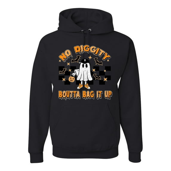Wild Bobby No Diggity Boutta Bag it Up Ghost Bats Stars Pumpkin Halloween Orange and Black Halloween Unisex Hoodie Sweatshirt, Black, Small