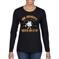thumbnail image 1 of Wild Bobby No Diggity Boutta Bag it Up Ghost Bats Stars Pumpkin Halloween Orange and Black Halloween Women Graphic Long Sleeve Tee, Black, Small, 1 of 6