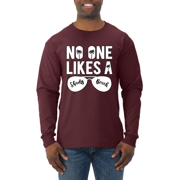 Wild Bobby, No One Likes A Shady Beach, Fashion, Men Long Sleeve Shirt, Maroon, Small