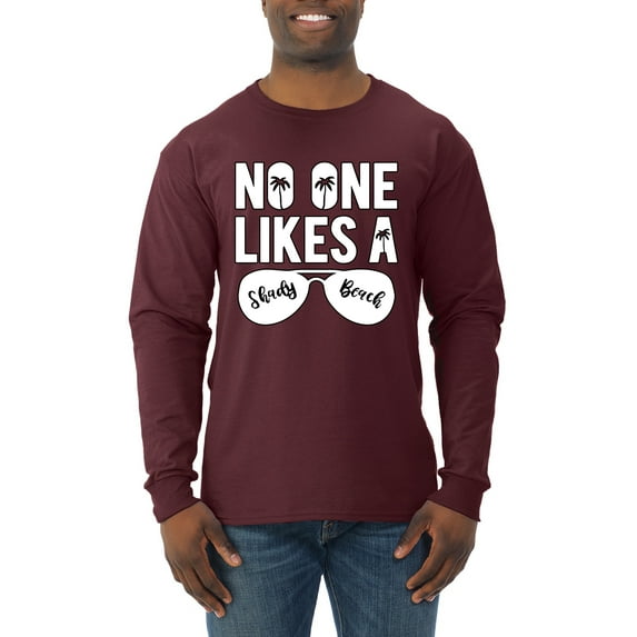 Wild Bobby, No One Likes A Shady Beach, Fashion, Men Long Sleeve Shirt, Maroon, XX-Large
