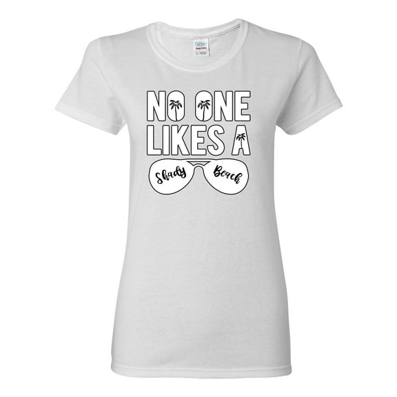 Wild Bobby, No One Likes A Shady Beach, Fashion, Women Graphic Tee, White, Medium